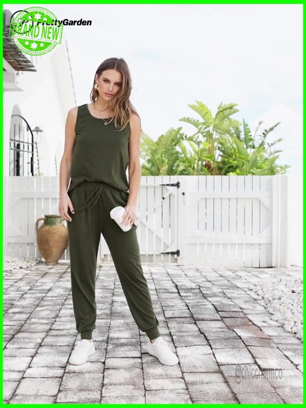 Women's Two Piece Lounge Set Sleeveless Tank High Waist Pants Medium - Picture 7 of 7